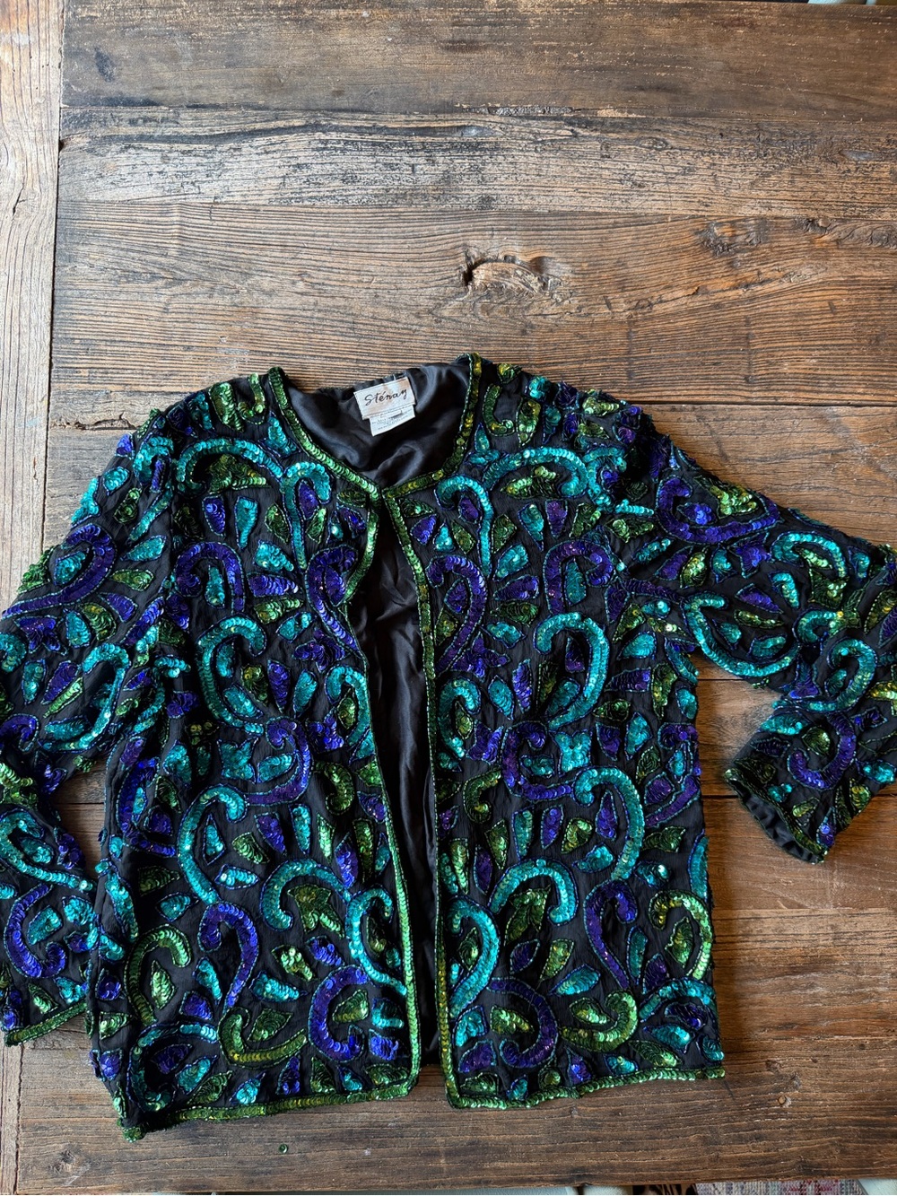 Stenay Beaded Sequin Jacket in Green, Teal & Purple